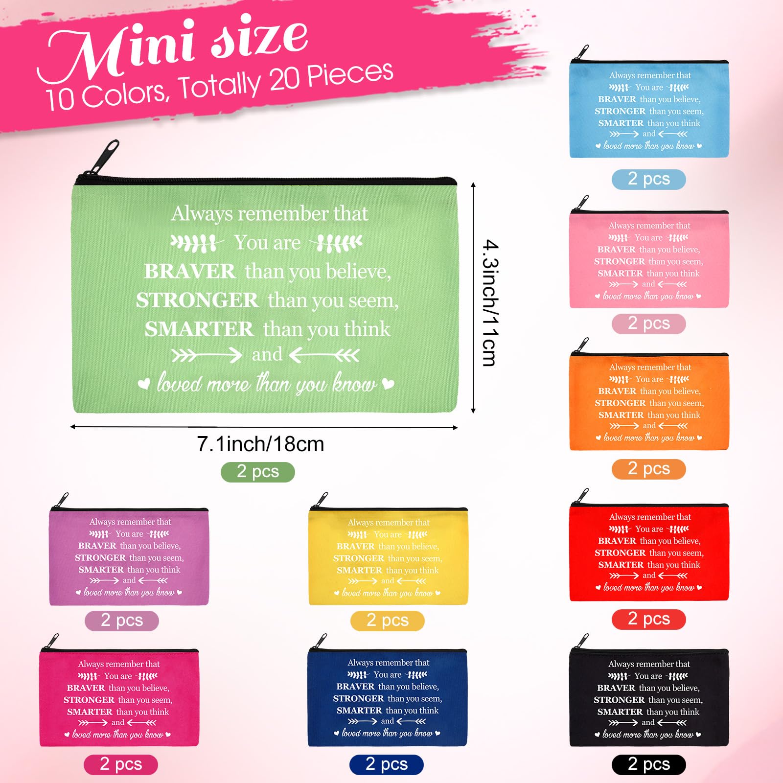 20 Pieces Cosmetic Bag for Women, Roomy Makeup Bags with Zipper Toiletry Bag Pouch Travel Packing Accessory Organizer Gifts, 7 x