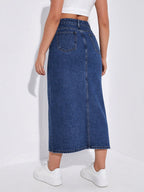 Shasmi Womens Spring/Summer Casual Front Split Thigh Straight Denim Skirt ll Denim Skirt for Women Long ll Skirt & top for Wome