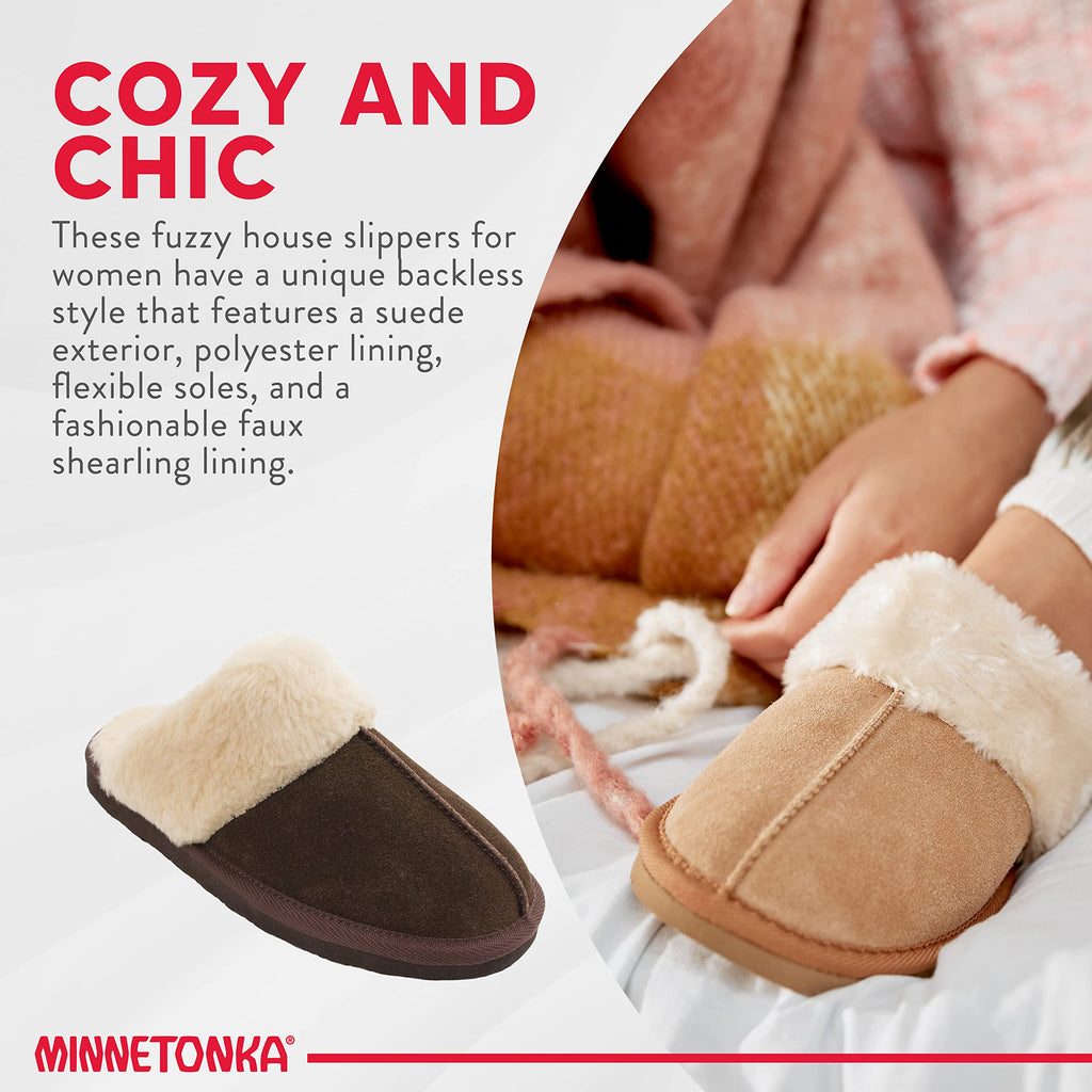 Minnetonka Women's Chesney Suede Scuff Slippers 9 M Chocolate