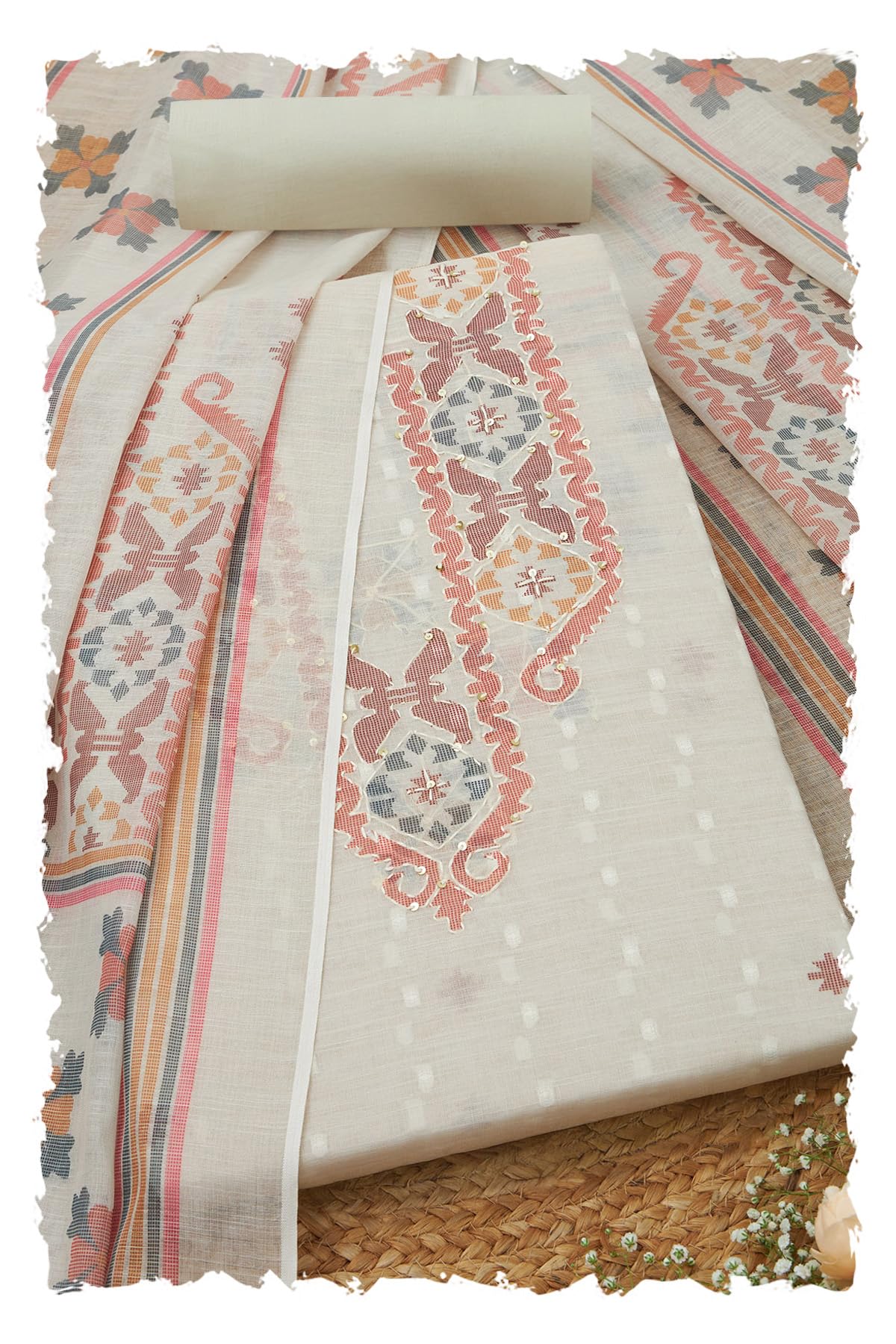 Soch Women Linen Ethnic Motifs Unstitched Dress Material with Sequins