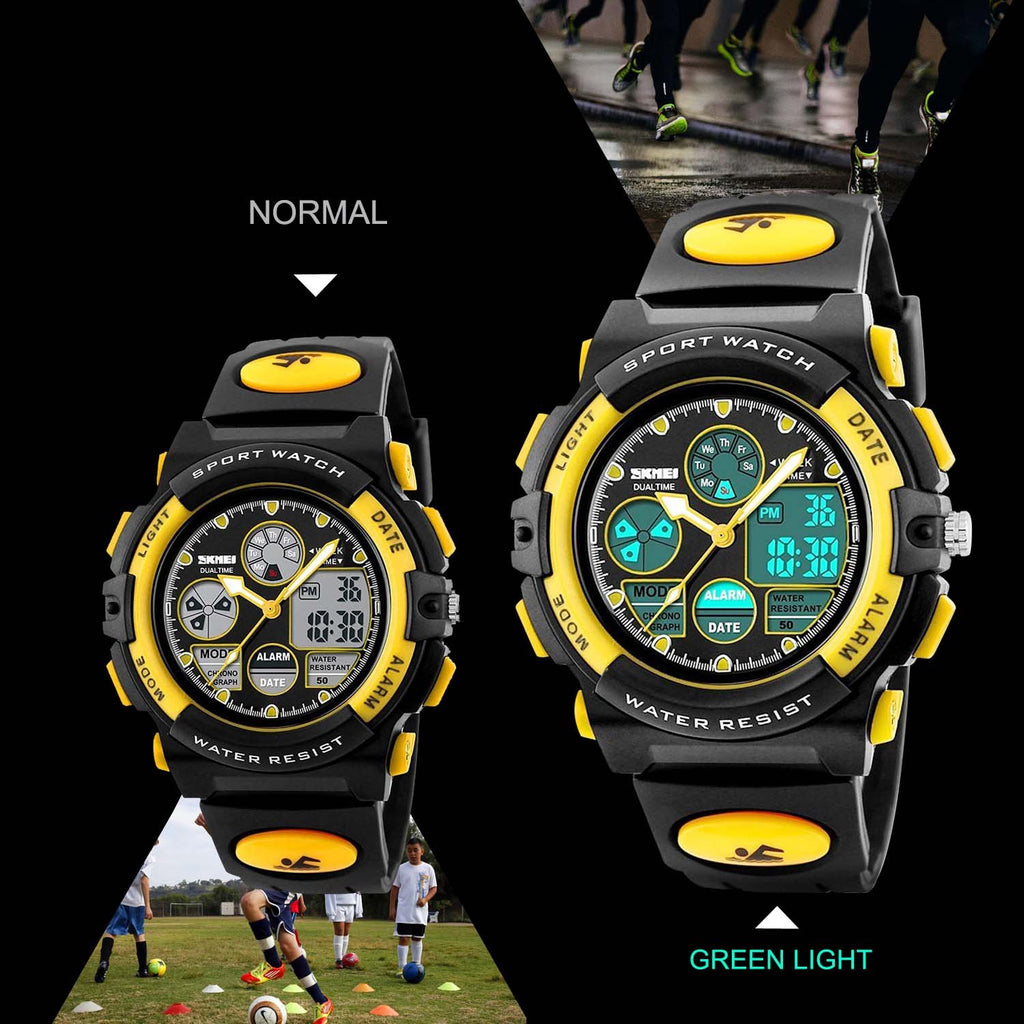 Watch for Kids Boys Girls 5-12 Years Old, Digital Sports Waterproof Watch for Kids Birthday Presents Yellow Gifts Age 5-16 Teen
