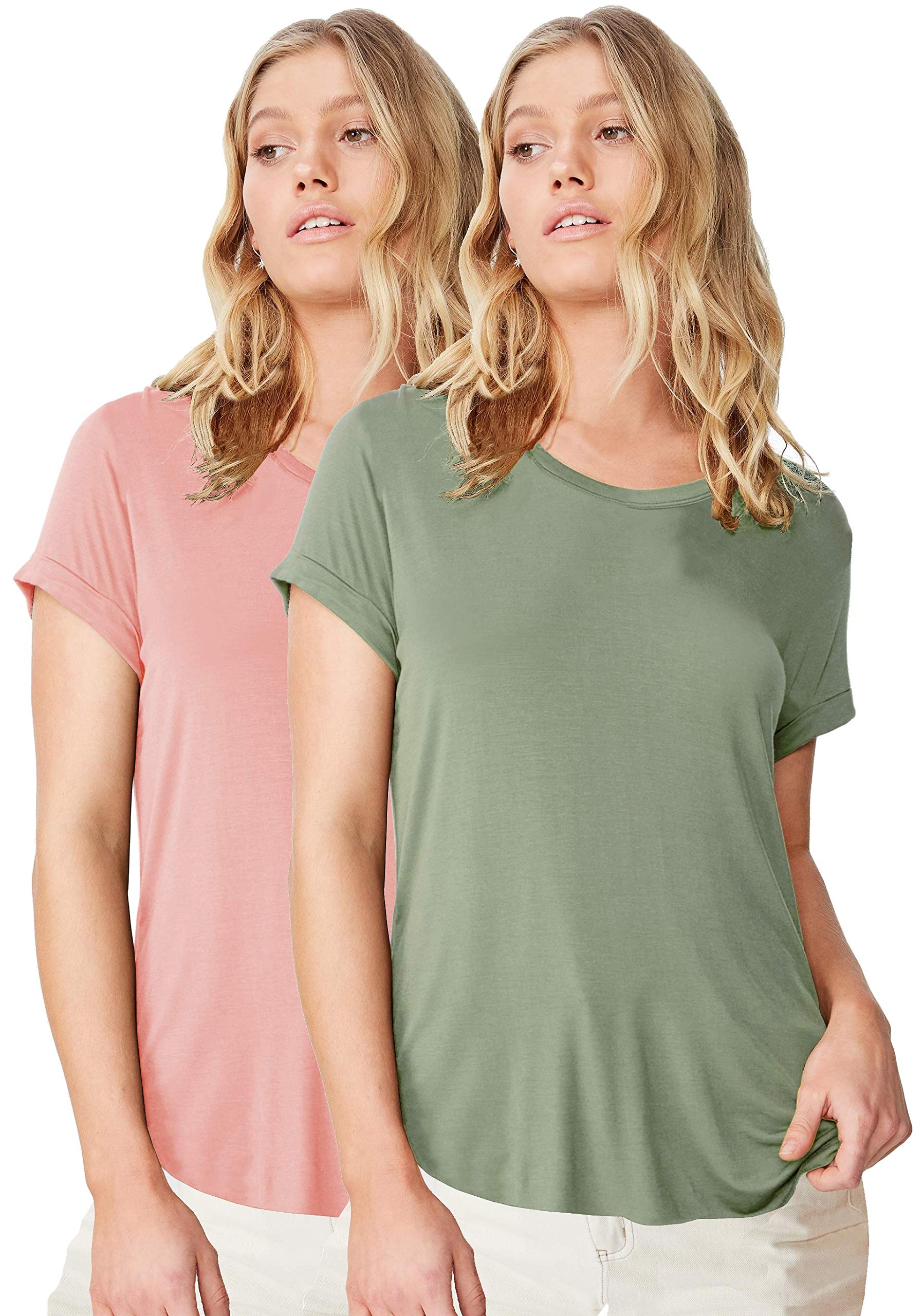 Fabricorn Womens Regular Fit T-Shirts (Cmb01_Sagegrn_DustyRose_Updown_XL_Green & Rose_X-Large)