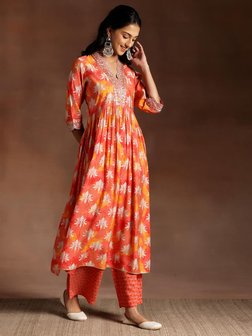 Libas WomenS Silk Blend Kurta Set (35816_Orange