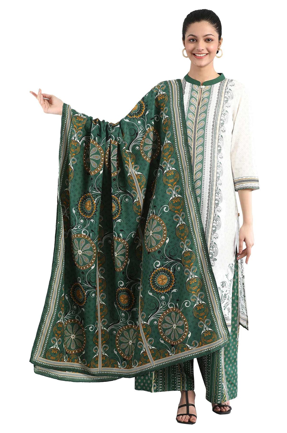 Aurelia WomenS Printed Polyester Dupatta (21Fea80002-502871-Green-Fs_Green_Free Size)