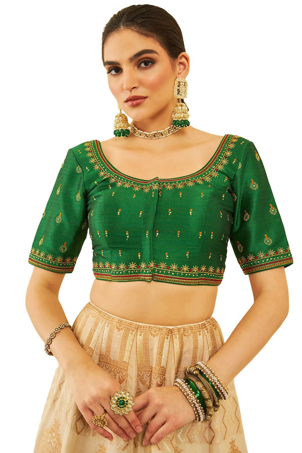 Soch Women Embroidered Silk Blend Padded Blouse with Stones