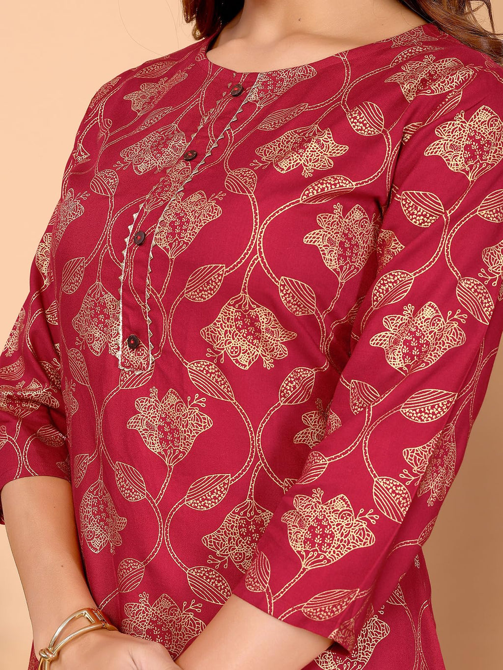 Rangita Maroon Rayon Straight Printed Knee Length Kurti | Kurta For Women_Xl