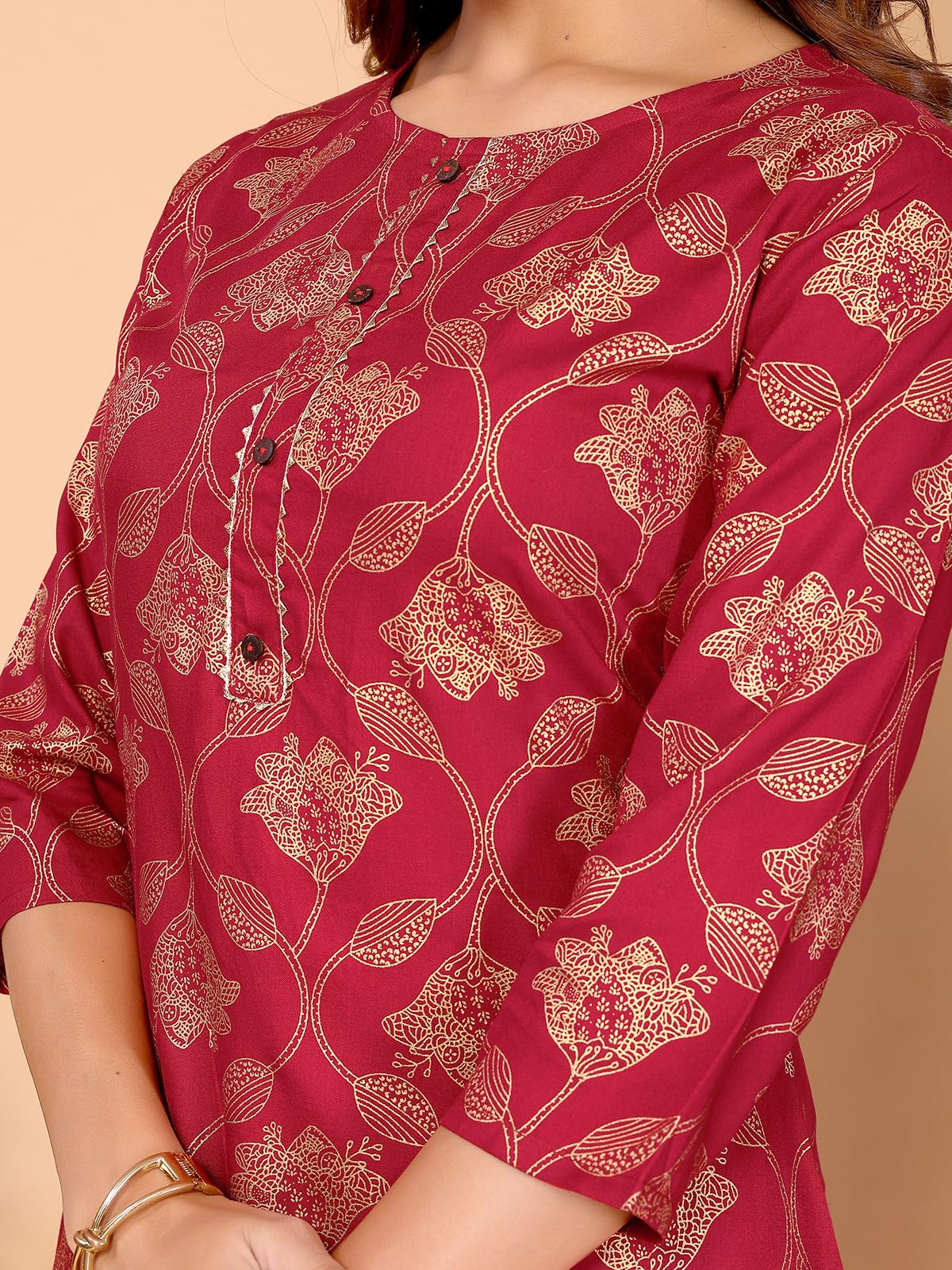 Rangita Maroon Rayon Straight Printed Knee Length Kurti | Kurta For Women_Xl