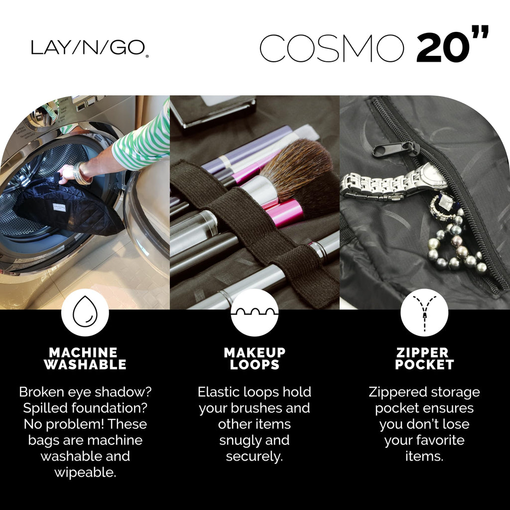 Lay-n-Go Cosmo Drawstring Makeup Bag Organizer, Water-Resistant Cosmetic Pouch for Travel, Stylish & Durable Toiletry Bag, Machi