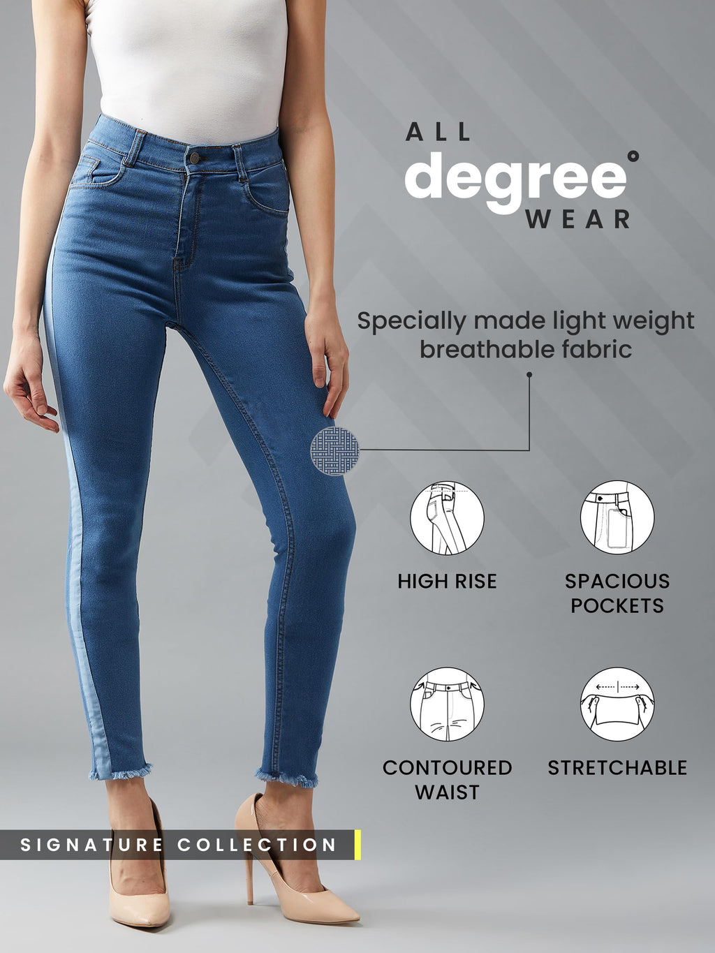 Dolce Crudo Womens Blue Skinny High Rise Clean Look Fringe and Silky Denim Tape Detailing Cropped Denim Jeans(DOSS19DEN07-26-11