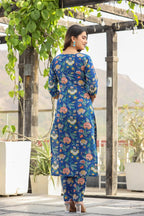 ANNI DESIGNER Womens Cotton Blend Printed Straight Kurta with Pant & Dupatta (JDP Blue_S_Blue_Small)