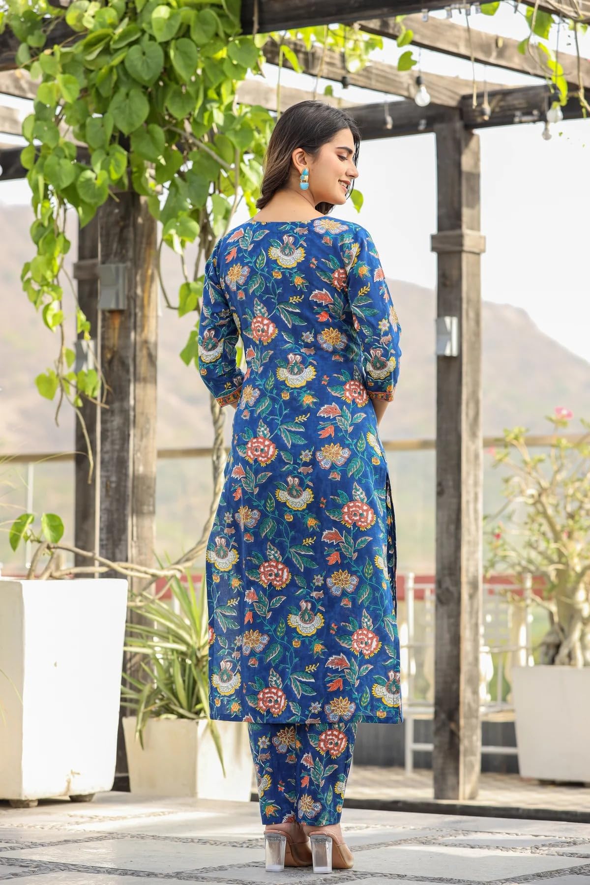 ANNI DESIGNER Womens Cotton Blend Printed Straight Kurta with Pant & Dupatta (JDP Blue_S_Blue_Small)