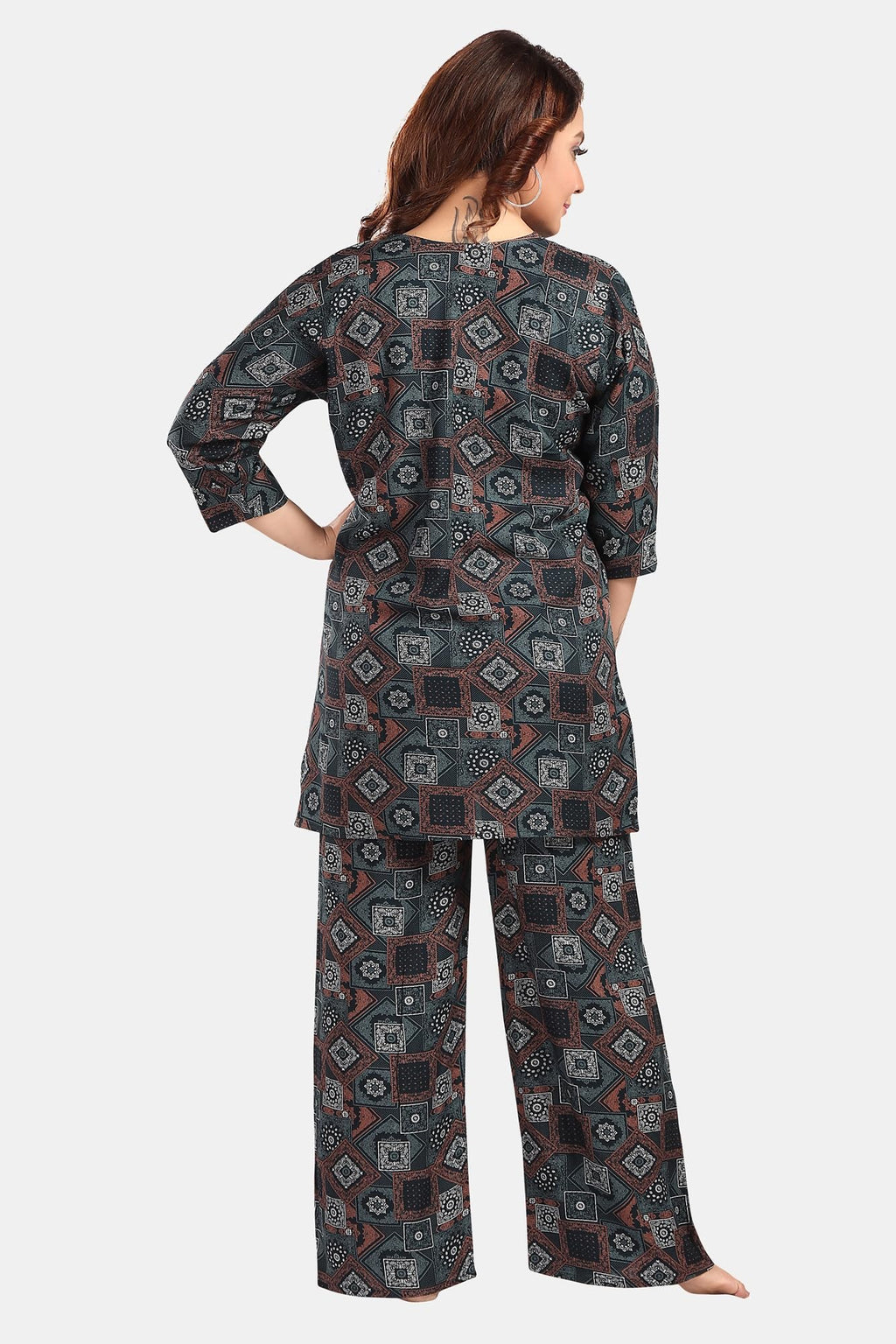 Fabme Women'S Geomatric Print, Dark Green, All Over Print Rayon Coord Set