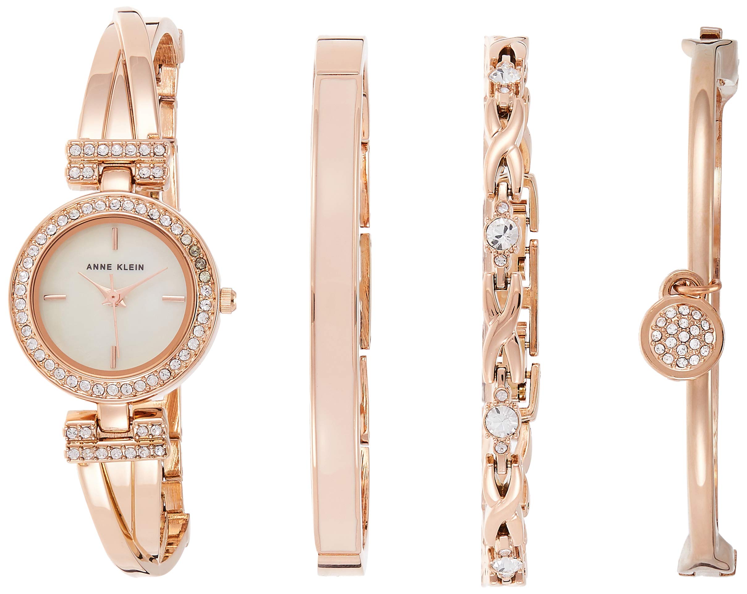 Anne Klein Women's Premium Crystal Accented Bangle Watch and Bracelet Set, AK/2238