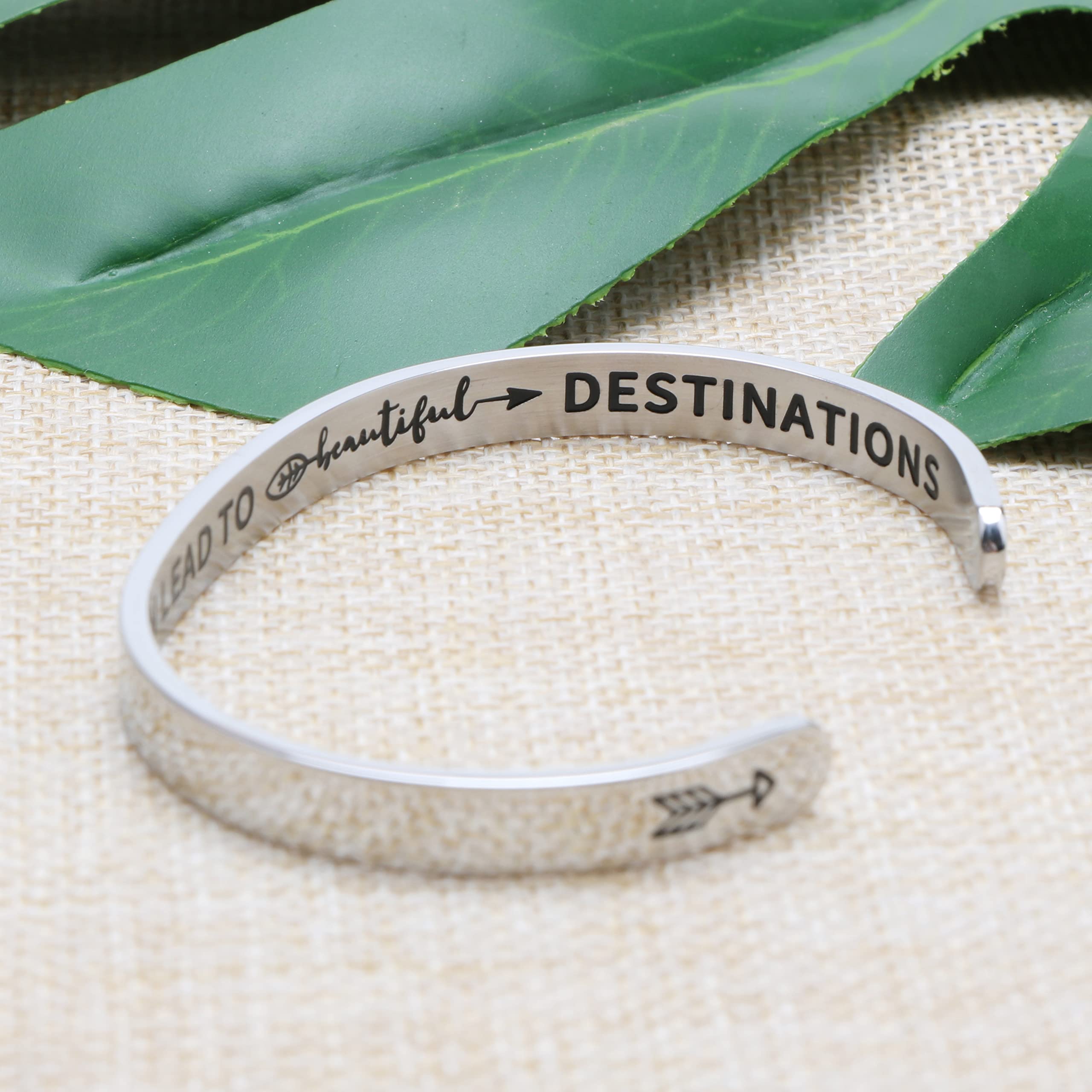 JoycuFF Difficult Roads Often Lead to Beautiful Destinations Inspirational Bracelets for Her Stainless Steel Jewelry Christmas B