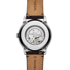 Fossil Men's Townsman Automatic Stainless Steel and Leather Two-Hand Skeleton Watch, Color: Silver, Brown (Model: ME3110)