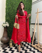 GoSriKi Womens Kurta with Pant & Dupatta Red