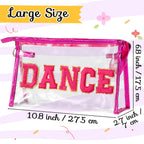 Y1tvei DANCE Clear Makeup Bag - Preppy Hot Pink Dance Chenille Patch Cosmetic Pouch Dancer Recital Survival Kit Extra Large PVC