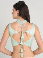 Pujia Mills Womans Readymade Sleeveless Pista Blouse Halter Neck with String Pattern Backless Ethnic wear Pattern Choli Blouse