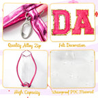Y1tvei DANCE Clear Makeup Bag - Preppy Hot Pink Dance Chenille Patch Cosmetic Pouch Dancer Recital Survival Kit Extra Large PVC