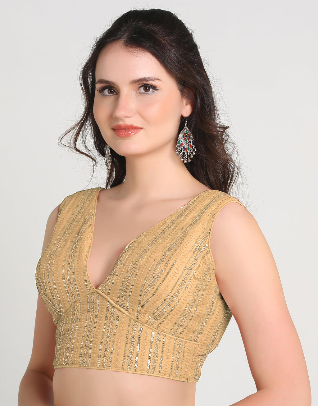 Pujia Mills WomenS Indian Ethnic Wear Sabyasachi Sequence With Dhaga Embroidered Zari Work Sweetheart Neck Blouse Sleeveless Re