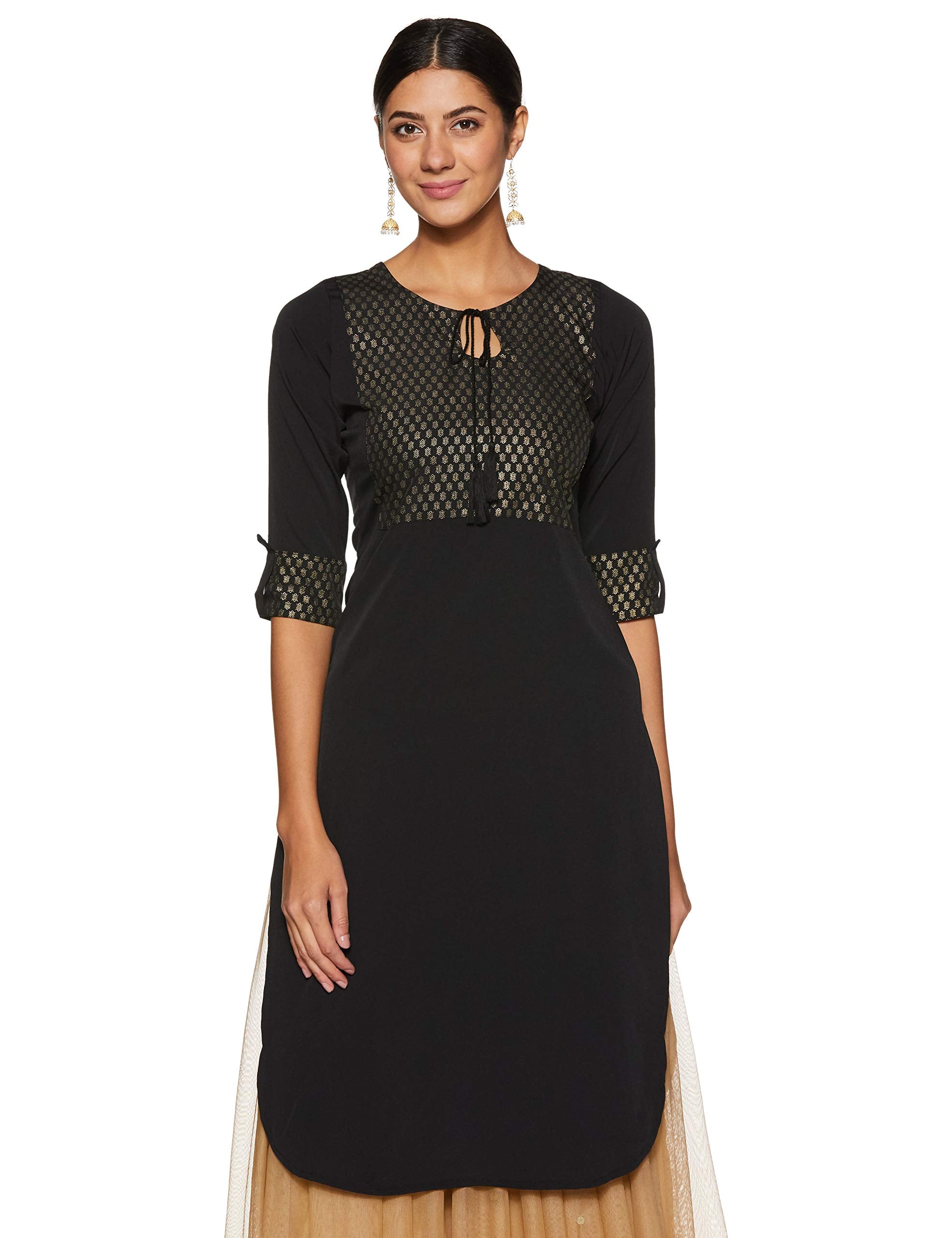 Ziyaa Women Crepe Straight Women'S Black Crepe Kurta Zikucr2069-3Xl Black 3Xl