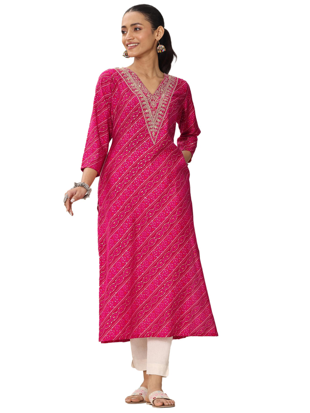 Libas WomenS Silk Blend Printed Regular Kurtas (29488Or Pink