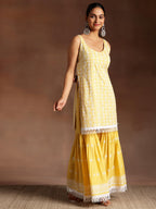 Libas Womens Embroidered Cotton Straight Kurta With Sharara And Dupatta