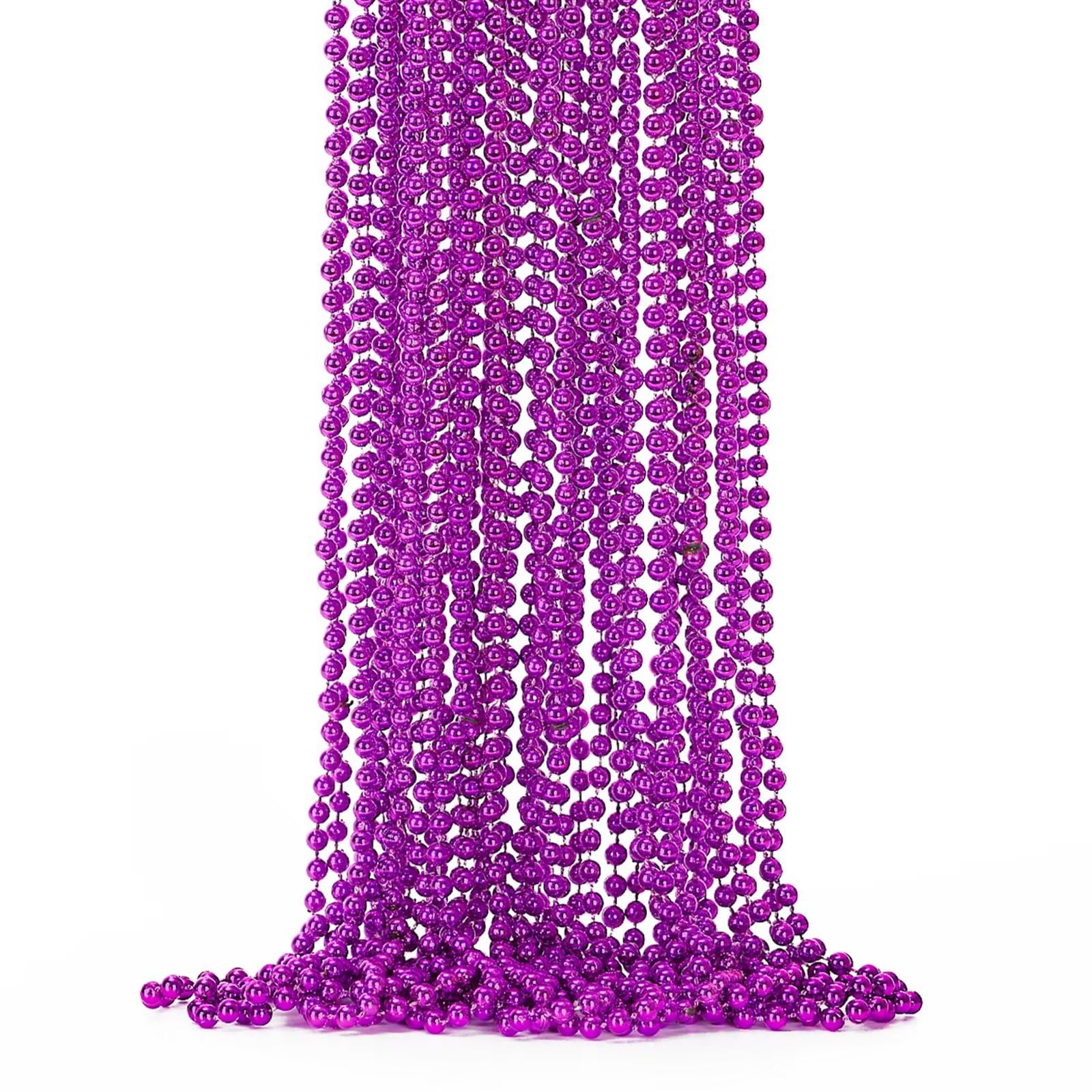EOBOH Mardi Gras Beads, 12PCS Purple Bead Necklace Party Favors, 33 Bead Necklaces Accessory Set Women Men, Festival Parade Thro