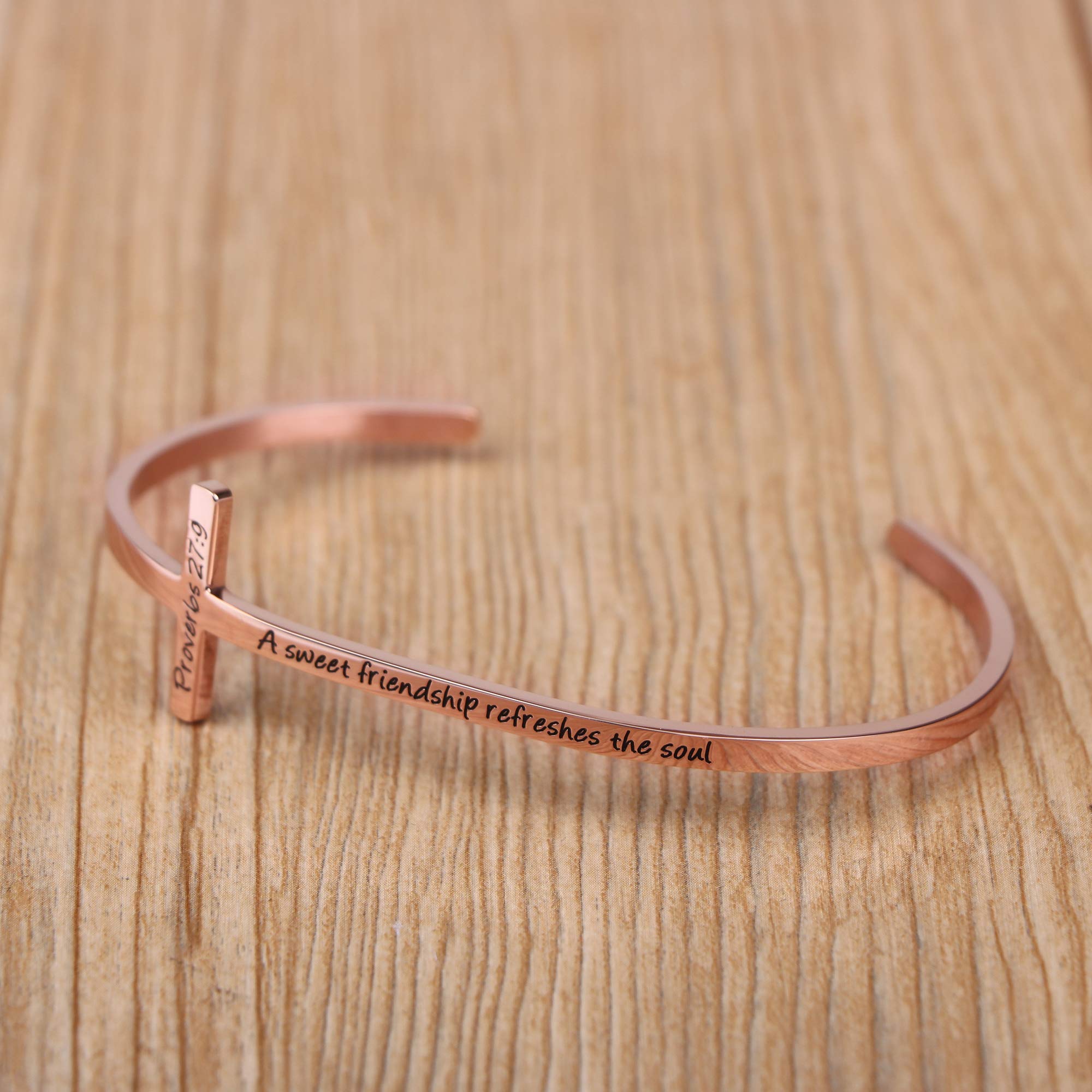 A Sweet Friendship Refreshes The Soul Proverbs 27:9 Religious Gifts for Women Her Stainless Steel Bible Verse Rose Gold Cross Br