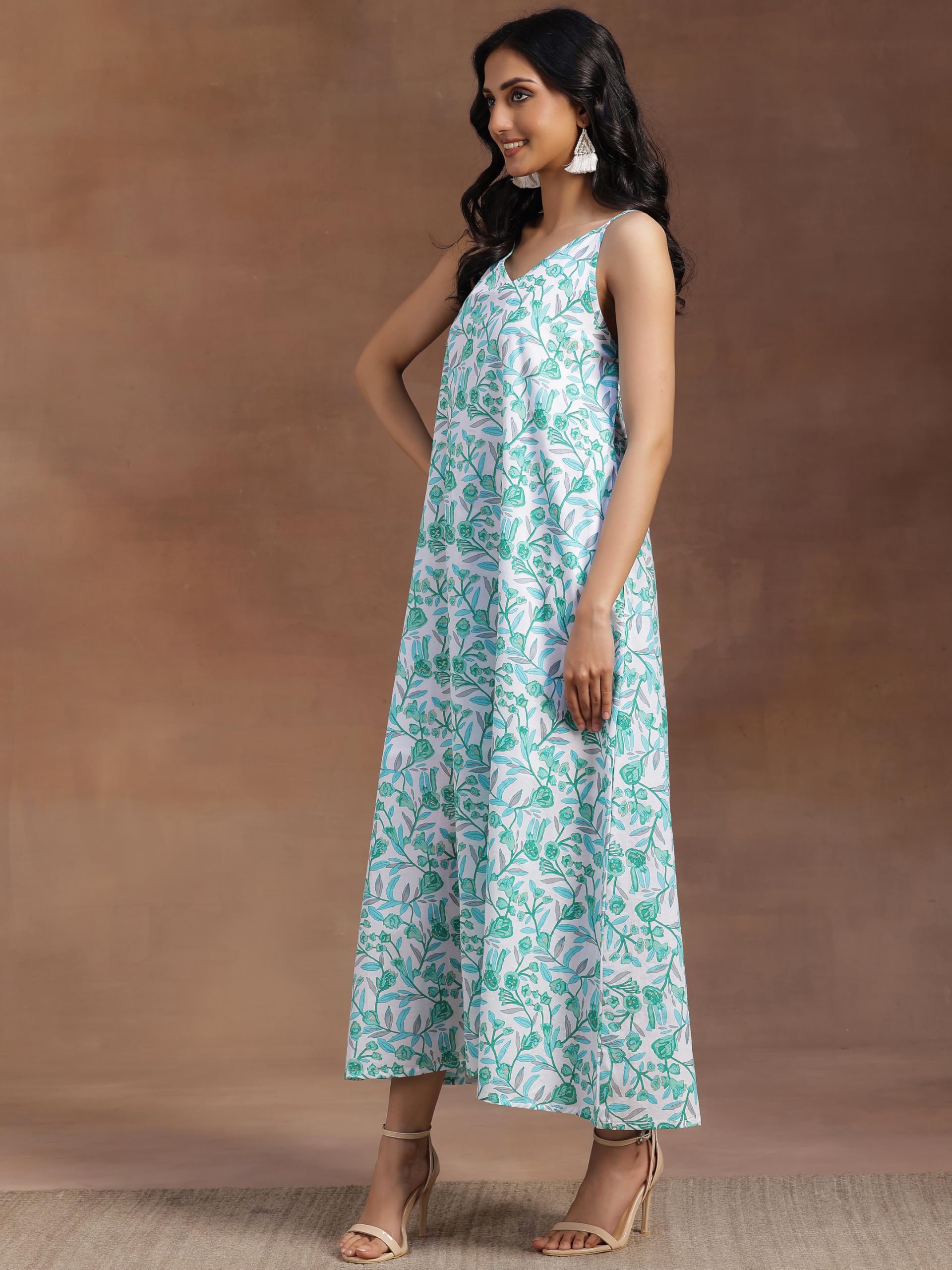Libas WomenS Cotton A-Line Maxi Dress (26913_White