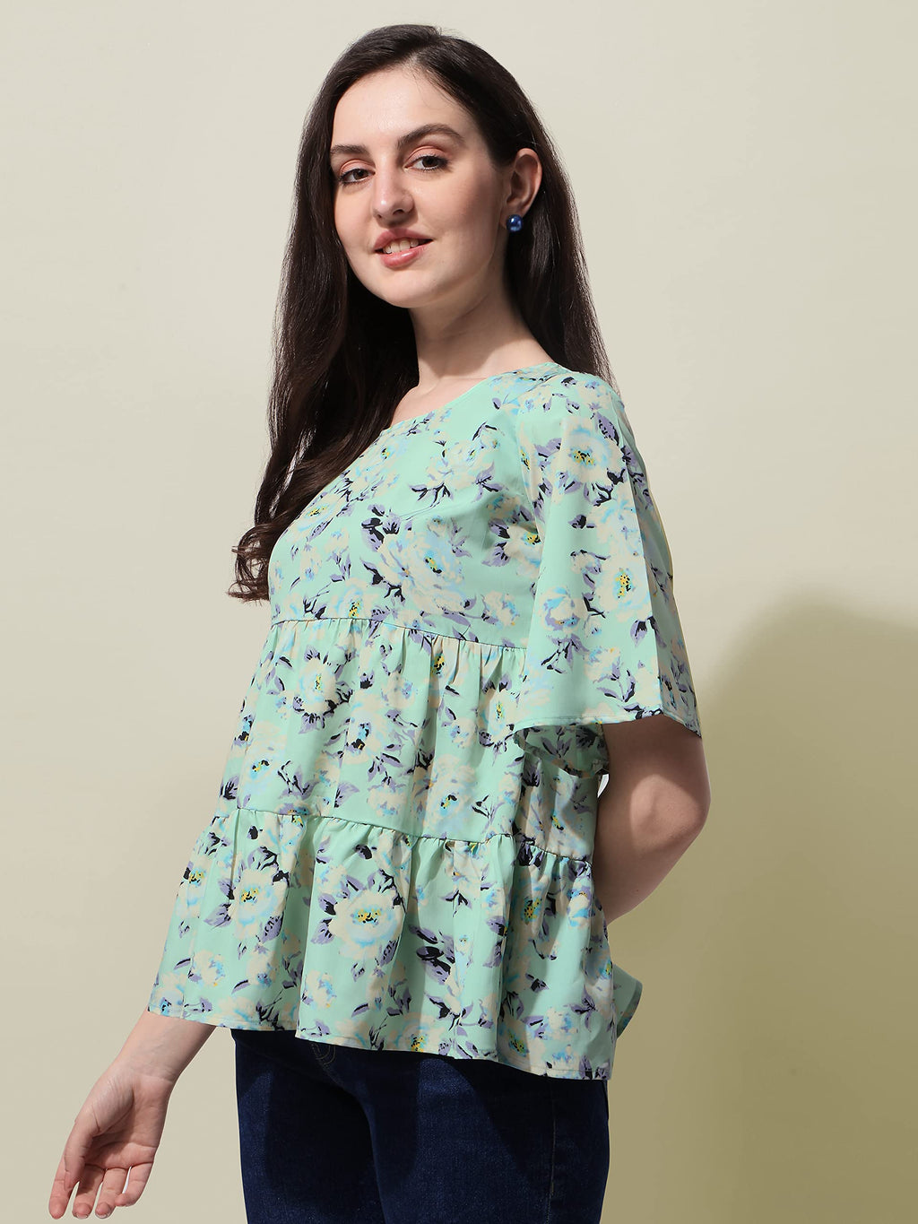 OOMPH! Peplum Tops for Women, Green - mt378