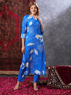 ANNI DESIGNER Women s Rayon Blend Kurta with Pants, Blue, Small