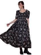 Sheetal Associates WomenS Casual Puff Sleeves Crepe Floral Print Fit And Flare Dress Black