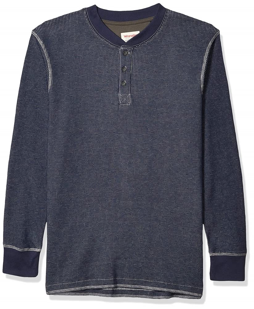 Wrangler Authentics Men's Long Sleeve Waffle Henley, Mood Indigo, X-Large