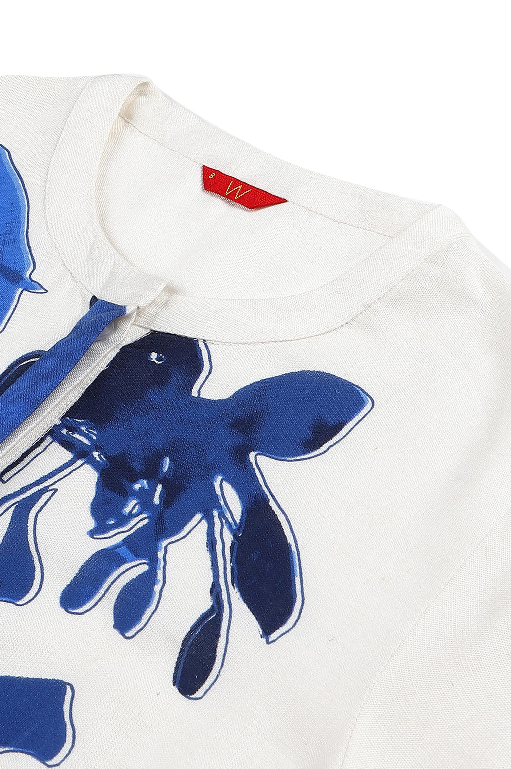 W For Woman Women'S Rayon Ecru Placement Regular Kurta With Blue Floral Print