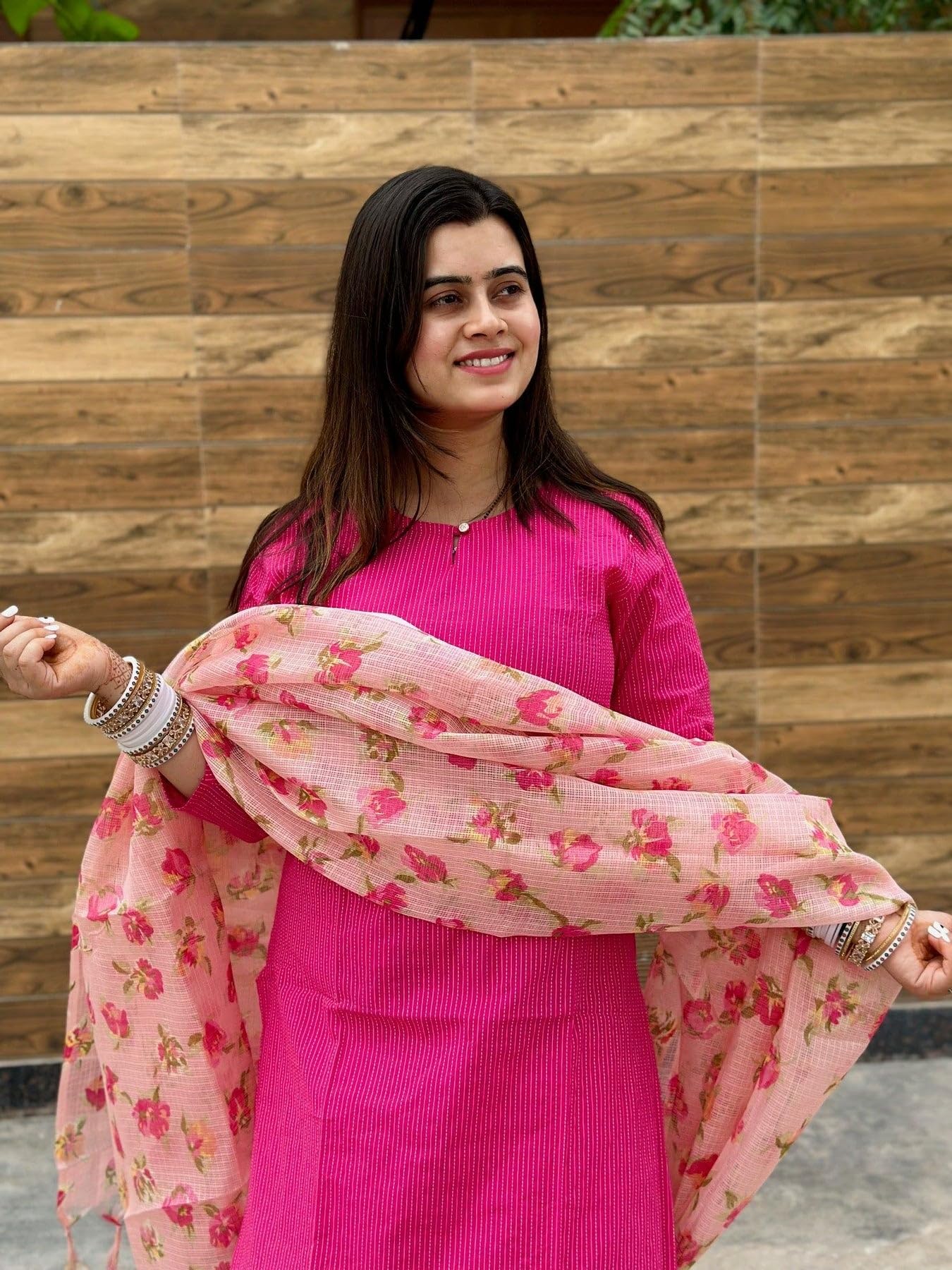 ANNI DESIGNER Ladies Rayon Blend Kurta with Trousers and Dupatta, pink, XL
