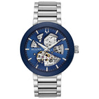 Bulova Men's Modern Stainless Steel 3-Hand Automatic Watch, Blue Skeleton Dial Style: 96A204