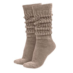 MDR Women's Extra Long & Heavy Slouch Cotton Wear at any Length Socks Made in USA 1 Pair Size 9 to 11 (Beige)