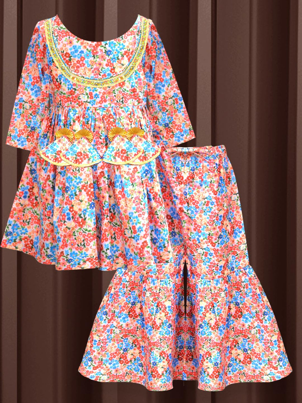 A.T.U.N. (ALL THINGS UBER NICE) A.T.U.N. Girls Ethnic Wear Sharara | Floral Printed Kurta with Sharara Set for Girls