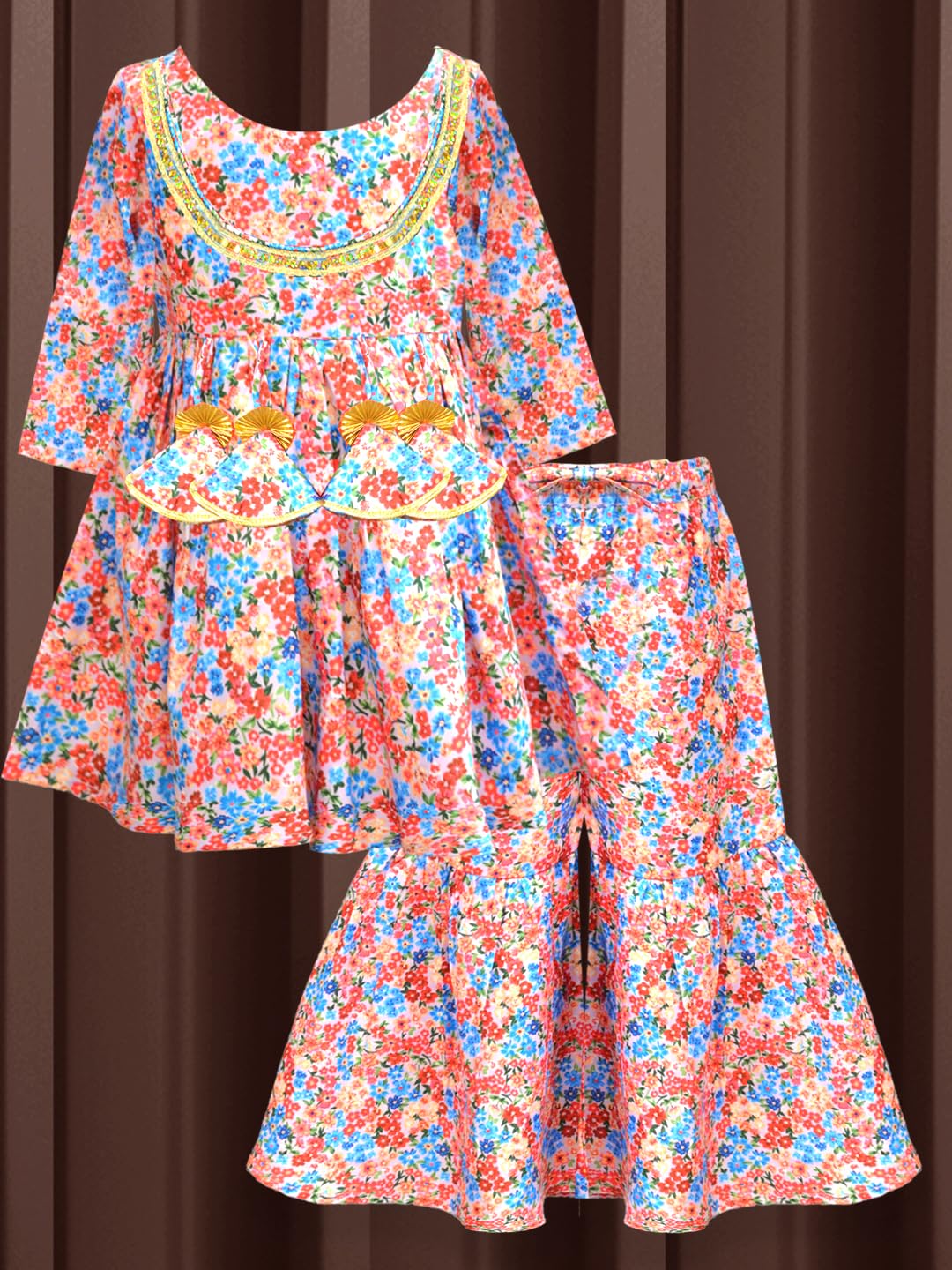 A.T.U.N. (ALL THINGS UBER NICE) A.T.U.N. Girls Ethnic Wear Sharara | Floral Printed Kurta with Sharara Set for Girls