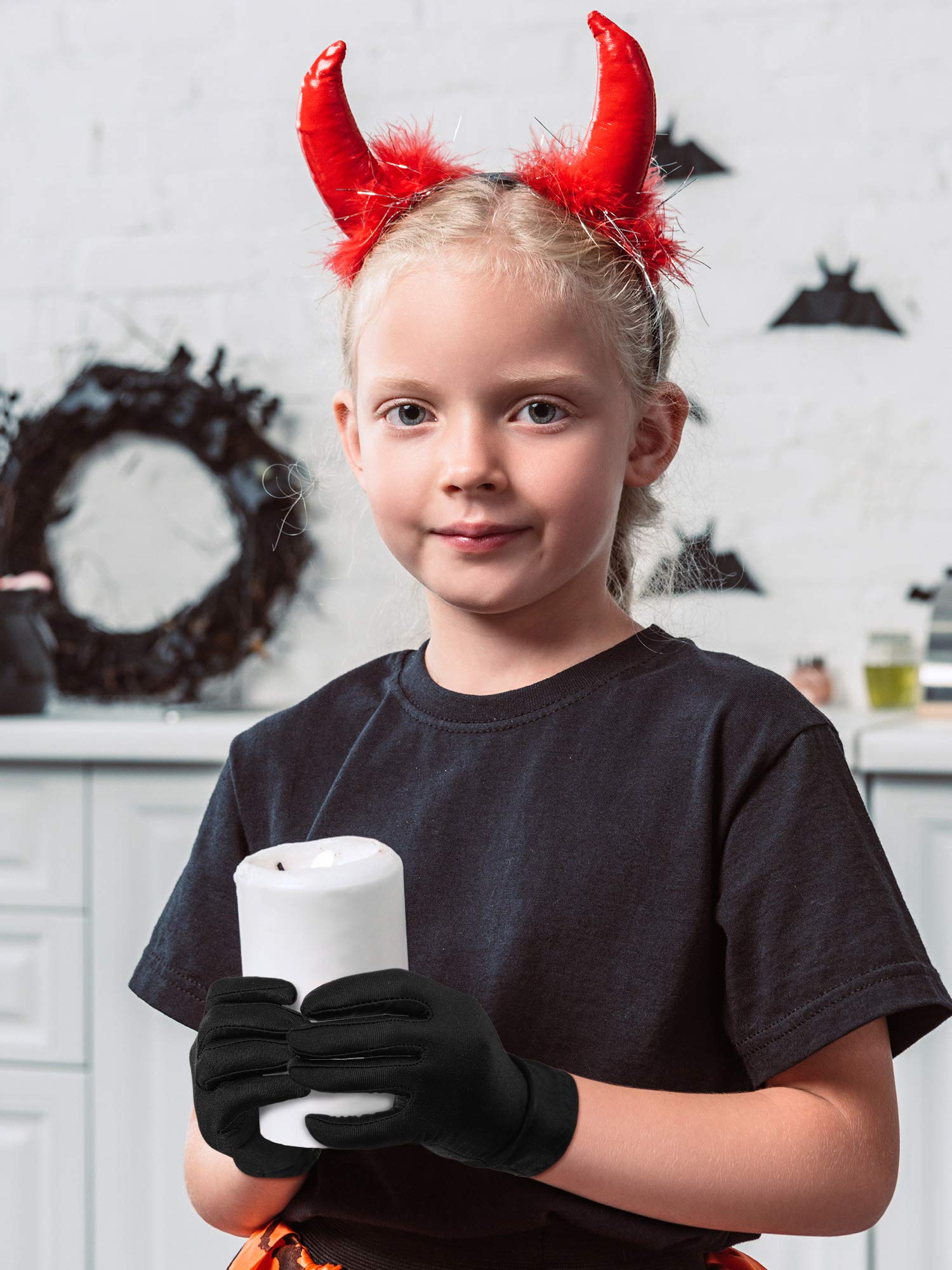 SATINIOR 6 Pairs Black White Kid Costume Glove Short Cosplay Glove Girl Boy Dress up for Halloween Party Opera Accessories