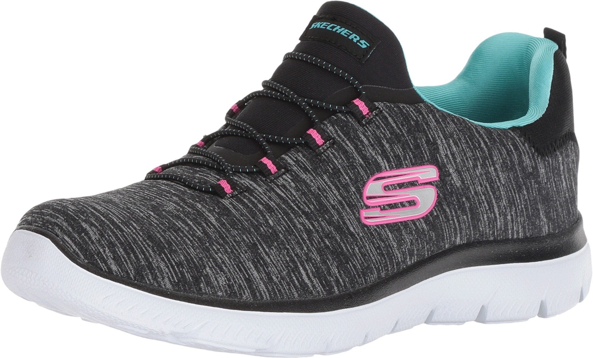 Skechers Women's Summits-Quick Getaway Sneaker, Black/Light Blue, 9.5 Wide