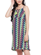 Clovia Women'S Crepe Chevron Print Resort Wear Slip Dress With Ruffles (Rw0055P19_Multi)