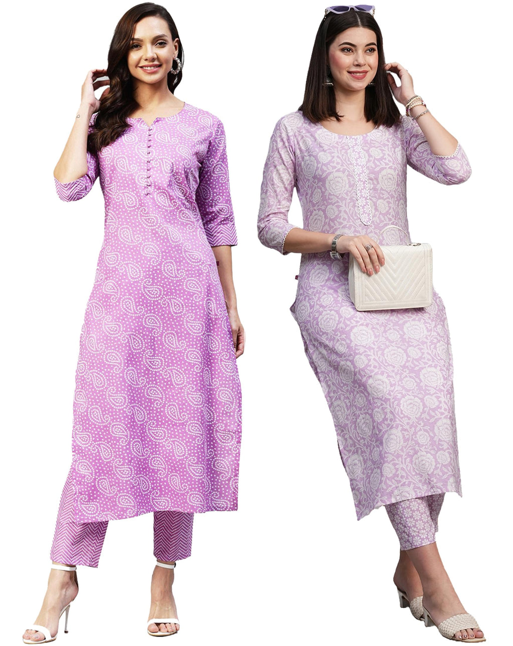 ANNI DESIGNER Ladies Cotton Blend Kurta with Trousers Pack of 2, multi-coloured, M