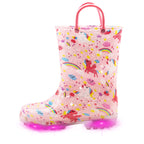 EUXTERPA Toddler-Kids Waterproof Light Up Rain Boots Patterns and Glitter Boots with Handles for Girls Toddler Size 8 Pink Unico