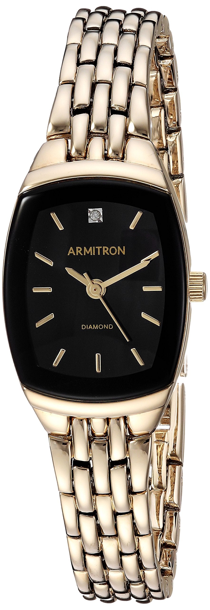 Armitron Women's 75/5195BKGP Diamond Accented Black Dial Gold-Tone Bracelet Watch