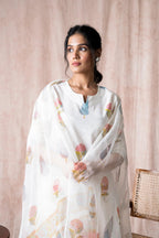 ANNI DESIGNER Womens Cotton Blend Straight Printed Kurta with Pant & Dupatta (Nairiti White_S_White_Small)