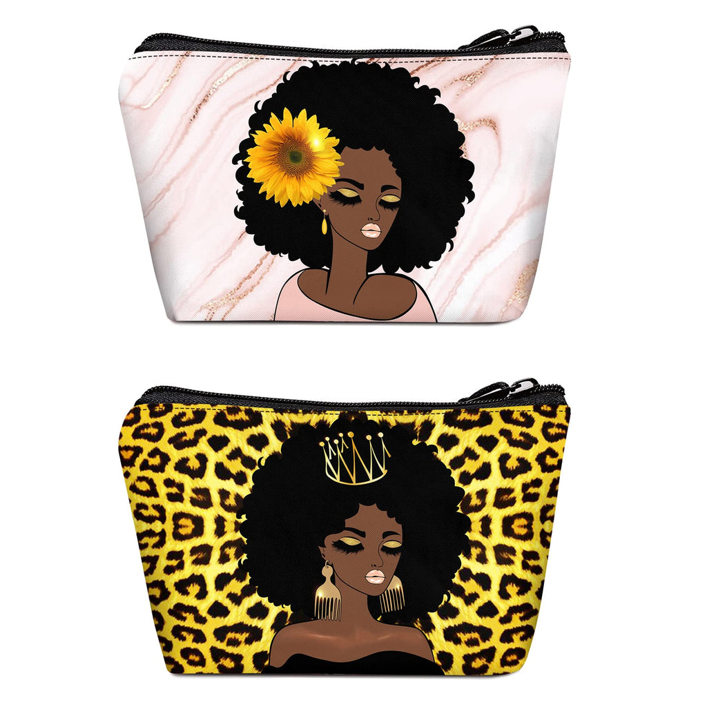 BDAWQUG 2 Pieces Makeup Bag Black Queen Lady Curly Natural Afro African American Ladies Travel Toiletry Bag Cosmetic Make up Org