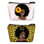 BDAWQUG 2 Pieces Makeup Bag Black Queen Lady Curly Natural Afro African American Ladies Travel Toiletry Bag Cosmetic Make up Org