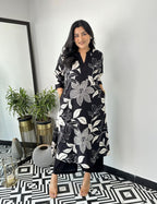 Lookmark WomenS Floral Printed Cotton Blend 3/4Th Sleeve Knee Length V-Neck Kurta And Palazzo Set For Women (Az-Lm-Og-Ks2204 Bl
